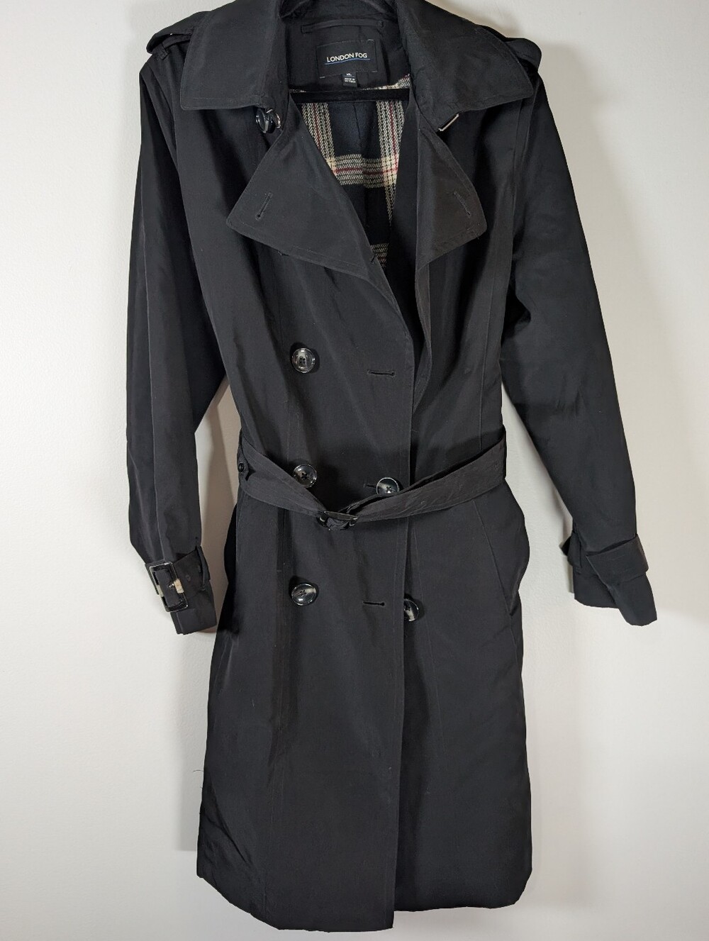 London Fog Black Coat with Plaid Trim - Picture 5 of 7